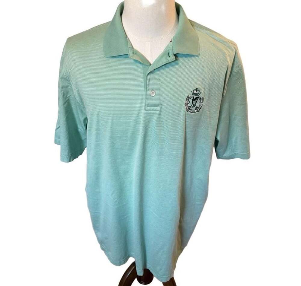Marbas Royal County Down Crest Polo Shirt Size XL 54 Green Striped Made In Italy